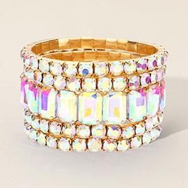 5PCS - Emerald Cut Round Stone Stretch Evening Bracelets