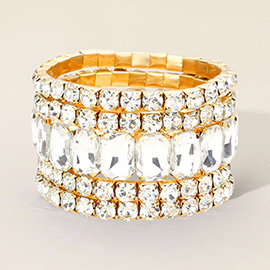 5PCS - Emerald Cut Round Stone Stretch Evening Bracelets