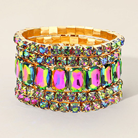 5PCS - Emerald Cut Round Stone Stretch Evening Bracelets