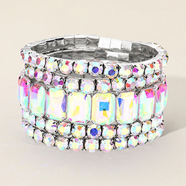 5PCS - Emerald Cut Round Stone Stretch Evening Bracelets