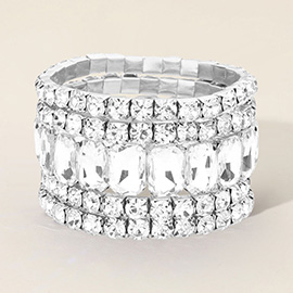 5PCS - Emerald Cut Round Stone Stretch Evening Bracelets