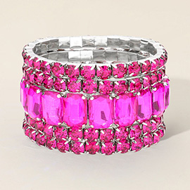 5PCS - Emerald Cut Round Stone Stretch Evening Bracelets