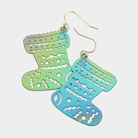 Christmas Socks Metal Cut Out Dangle Earrings