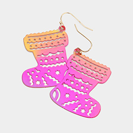 Christmas Socks Metal Cut Out Dangle Earrings