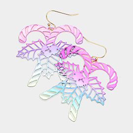 Christmas Cane Metal Cut Out Dangle Earrings