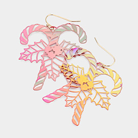 Christmas Cane Metal Cut Out Dangle Earrings