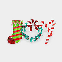 Enamel Christmas Socks Wreath Cane Pin Brooch