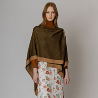 Bordered Ruana Poncho With Shoulder Strap