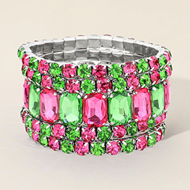 5PCS - Emerald Cut Round Stone Stretch Evening Bracelets