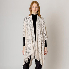 Floral Solid Crochet Ruana Poncho