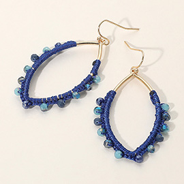 Thread Wrapped Faceted Bead Trimmed Open Marquise Dangle Earrings