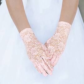 Flower Leaf Patterned Lace Wedding Gloves
