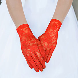 Flower Leaf Patterned Lace Wedding Gloves