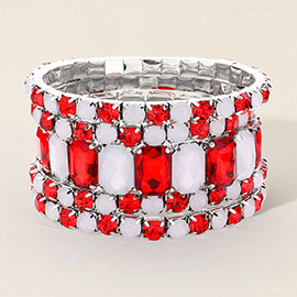 5PCS - Emerald Cut Round Stone Stretch Evening Bracelets