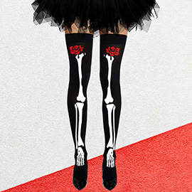 Rose Flower Skull Skeleton Halloween Costume Tight High Stockings