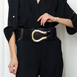 Bold Metal Horseshoe Buckle Wide Elastic Belt