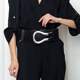 Bold Metal Horseshoe Buckle Wide Elastic Belt
