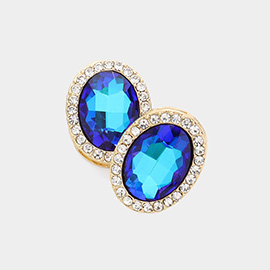Oval Crystal Stone Evening Earrings
