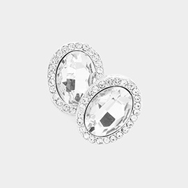 Oval Crystal Stone Evening Earrings