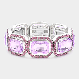 Rectangle Crystal Rhinestone Pave Stretch Evening Bracelet