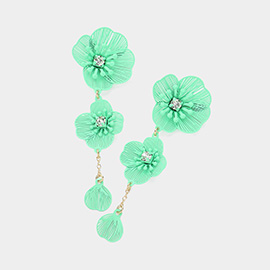 Stone Pointed Metal Cut Out Flower Link Dropdown Earrings