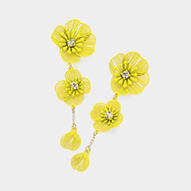 Stone Pointed Metal Cut Out Flower Link Dropdown Earrings