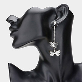 Double Metal Cut Out Butterfly Dropdown Dangle Earrings