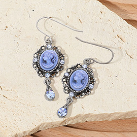 Crystal Pointed Oval Cameo Dangle Earrings