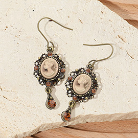 Crystal Pointed Oval Cameo Dangle Earrings
