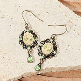 Crystal Pointed Oval Cameo Dangle Earrings