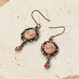 Crystal Pointed Oval Cameo Dangle Earrings
