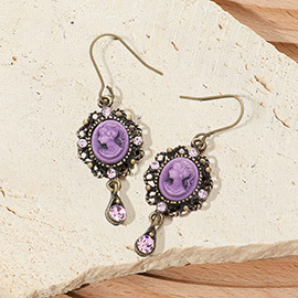 Crystal Pointed Oval Cameo Dangle Earrings