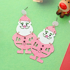 Glittered Metal Cut Out Santa Dangle Earrings