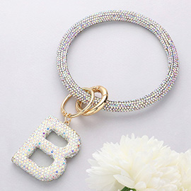 -B- Bling Studded Initial Monogram Charm Bracelet Keychain