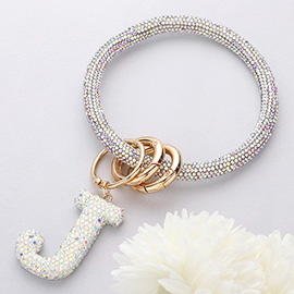-J- Bling Studded Initial Monogram Charm Bracelet Keychain