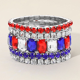 5PCS - American USA Theme Emerald Cut Round Stone Stretch Evening Bracelets