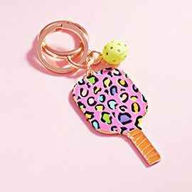 Enamel Leopard Pattern Pickleball Paddle Keychain / Bag Charm