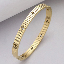 Stainless Steel Cross Cut Out Hinged Bangle Bracelet