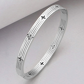 Stainless Steel Cross Cut Out Hinged Bangle Bracelet