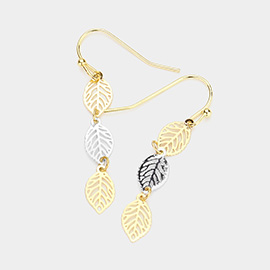 Metal Cut Out Leaf Link Dropdown Dangle Earrings