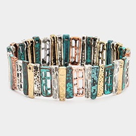 Vintage Metal Cut Out Pointed Bar Beaded Stretch Bracelet