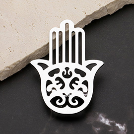 Stainless Steel Cut Out Hamsa Hand Pin Brooch
