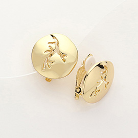 Metal Abstract Cut Out Disc Clip On Earrings