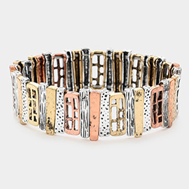 Vintage Metal Cut Out Pointed Bar Beaded Stretch Bracelet