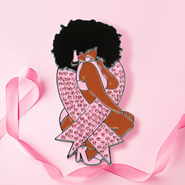 Pink Ribbon Accented Enamel Metal Afro Girl Pin Brooch