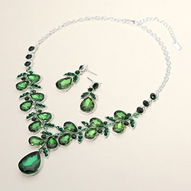 Teardrop Cluster Embellished Pendant Evening Necklace