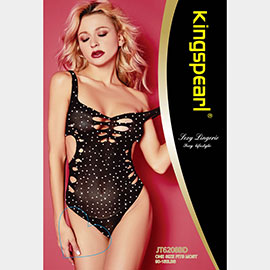 Rhinestone Embellished Cut Out Fishnet Body Stocking