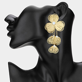 Stone Pointed Metal Cut Out Flower Earrings