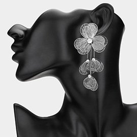Stone Pointed Metal Cut Out Flower Earrings