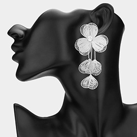 Stone Pointed Metal Cut Out Flower Earrings